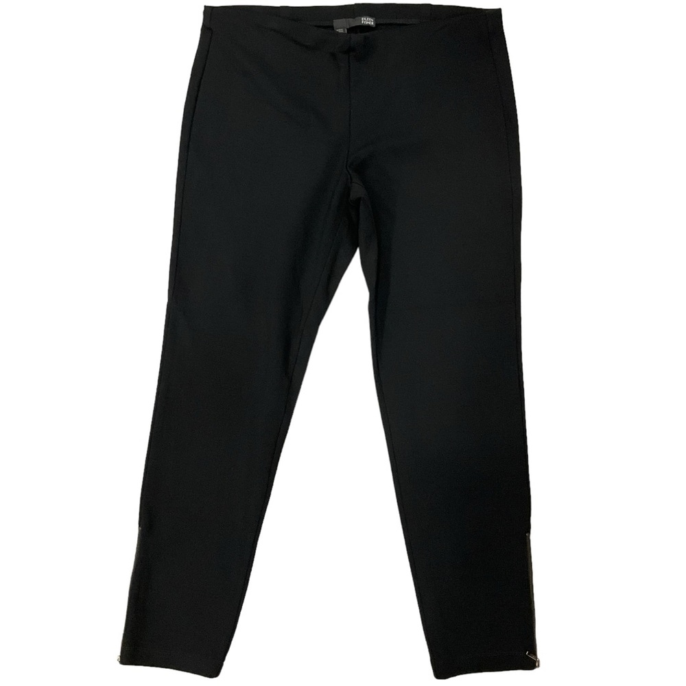 Eileen Fisher Women’s Pull On Ankle Zip Ponte Pants Slim Black Stretch T…